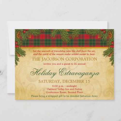 Christmas Tartan Plaid Corporate Holiday Party Personalized Invitation