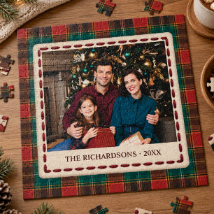 Christmas Tartan Plaid Custom Photo Jigsaw Puzzle