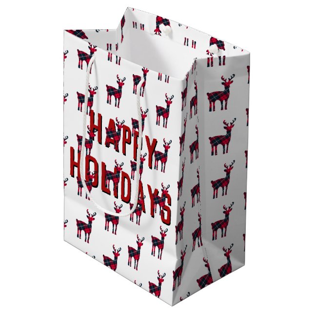 Christmas Tartan Plaid Deer  Medium Gift Bag (Front Angled)