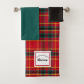 Christmas Red Vintage Truck Buffalo Plaid Add Name Bath Towel Set, Zazzle