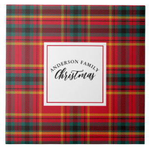 Christmas Tartan Plaid Family Name Ceramic Tile
