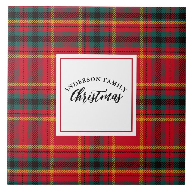 Christmas Tartan Plaid Family Name Ceramic Tile (Front)