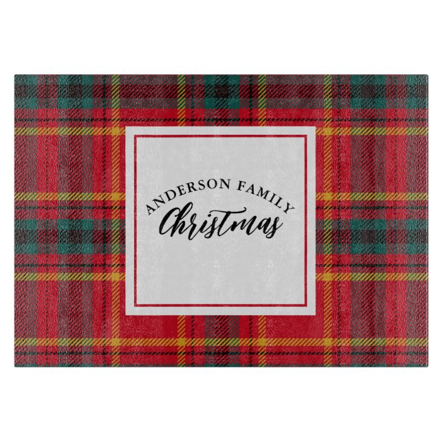 Christmas Tartan Plaid Family Name Cutting Board (Front)