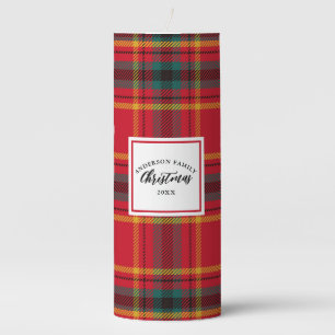 Christmas Tartan Plaid Family Name Pillar Candle