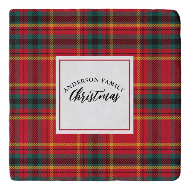 Christmas Tartan Plaid Family Name Trivet (Front)