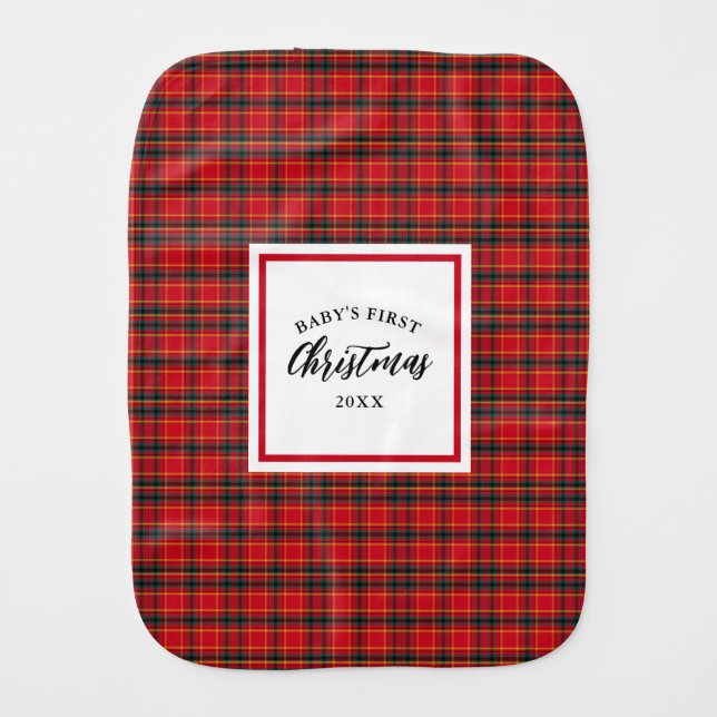 Christmas Tartan Plaid Family Name Year Baby Burp Cloth (Front)
