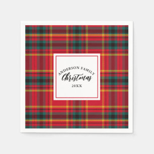 Christmas Tartan Plaid Family Name Year Napkins