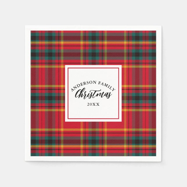 Christmas Tartan Plaid Family Name Year Napkins (Front)