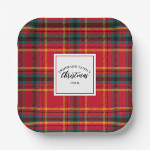 Christmas Tartan Plaid Family Name Year Paper Plates