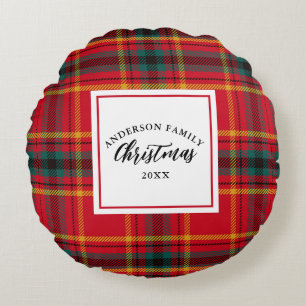 Christmas Tartan Plaid Family Name Year Round Pillow