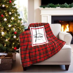Christmas Tartan Plaid Family Name Year Sherpa Blanket