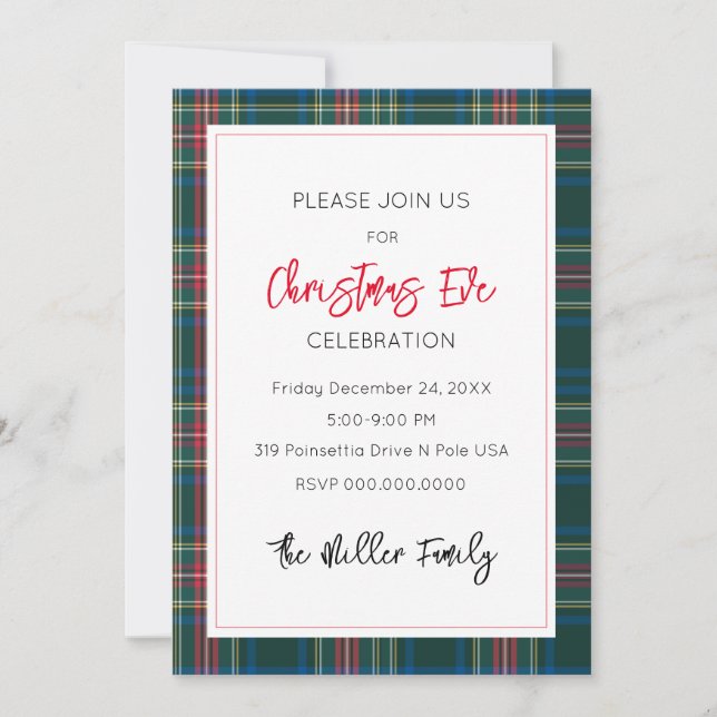 Christmas Tartan Plaid Festive Holiday Party  Invitation (Front)