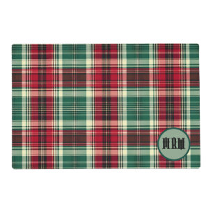 Christmas Tartan Plaid Placemat with Monogram