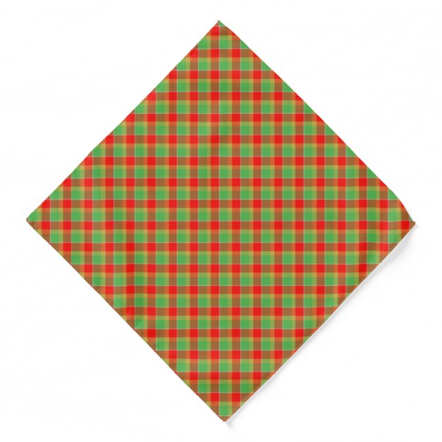 Christmas Tartan Plaid Red Green Gold Bandana (Front)