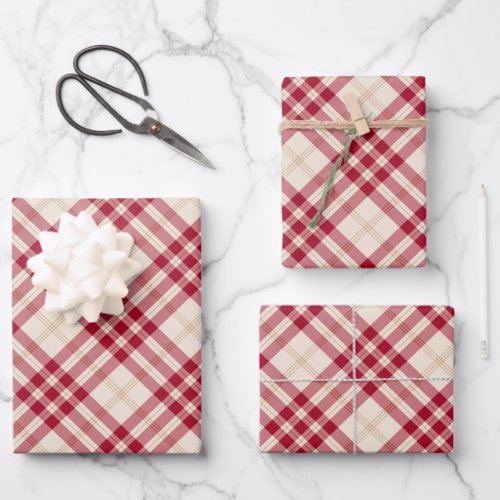 Christmas tartan plaid red white diagonal pattern wrapping paper sheets