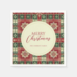 Christmas Tartan Plaid Snowflake Rustic Napkins