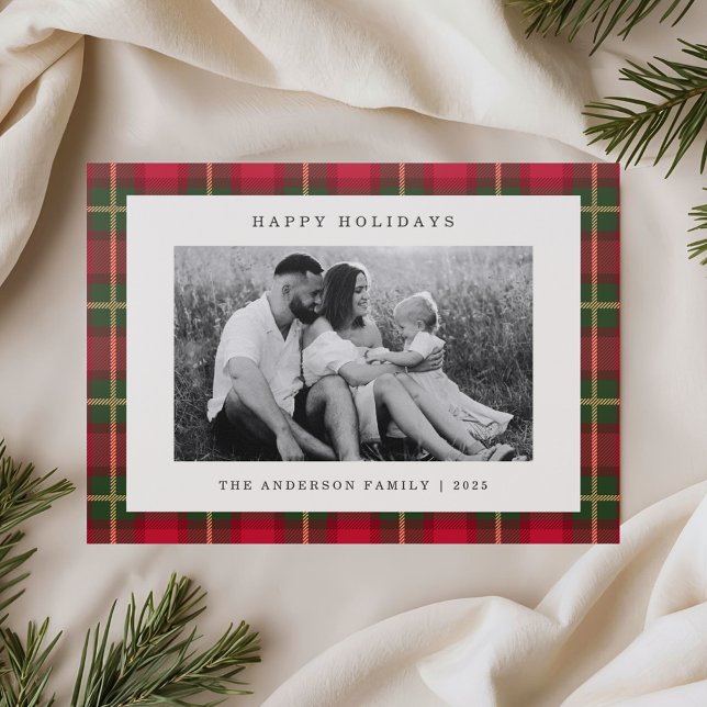 Christmas Tartan Plaid Two Sided Holiday Letterpress Photo Cards (Creator Uploaded)