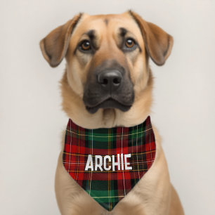 Christmas Tartan Plaid With Name Pet Bandana Collar