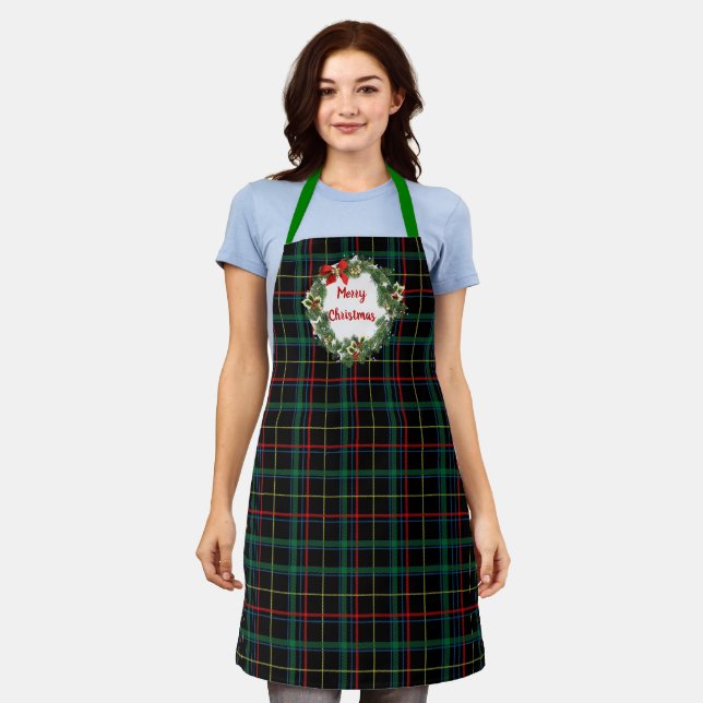 Christmas Tartan with Holiday Wreath Apron (Worn)