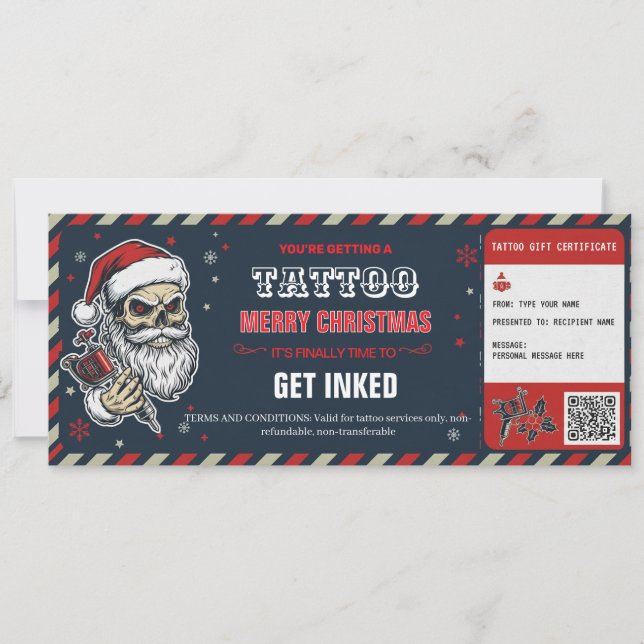 Christmas Tattoo Gift Certificate BlueCard Voucher Invitation (Front)