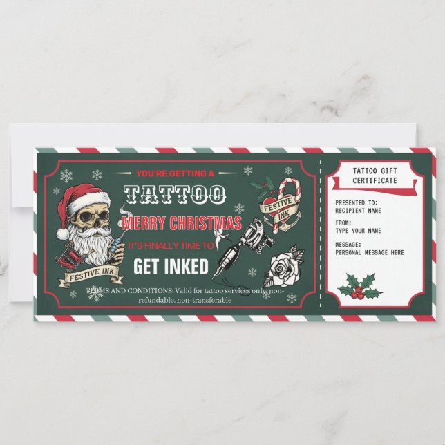 Christmas Tattoo Gift Certificate Card Voucher (Front)