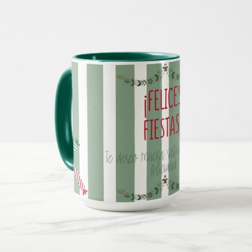 Christmas Taza with Felices Fiestas sign Mug