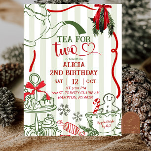 Christmas Tea 2nd Birthday Scribble Hand Drawn Invitation