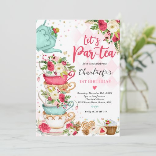 Christmas Tea Birthday Party Let's Par-tea Invitation | Zazzle