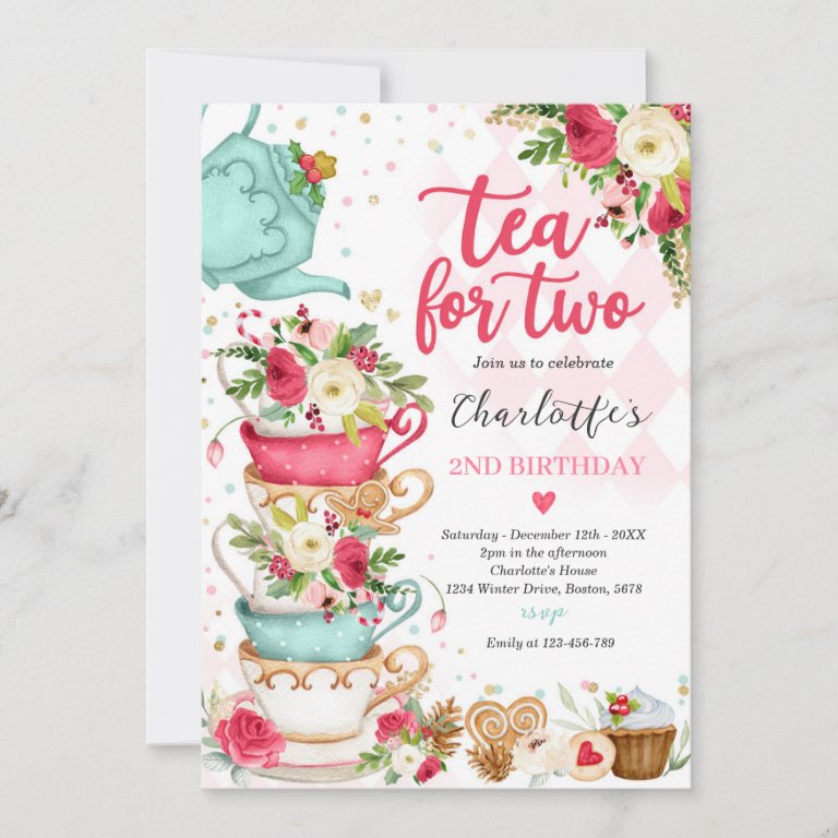 Christmas Tea Birthday Party Tea For Two Party Invitation