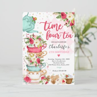 Christmas Tea Birthday Party Time Four Tea Party Invitation | Zazzle