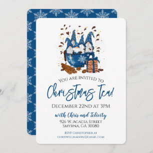 Christmas Tea Blue Gnome Party Invitation
