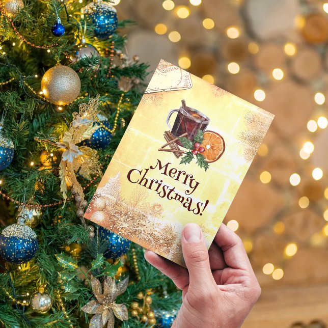 Christmas Tea Orange Holly Berry Cinnamon Greeting Holiday Card (Creator Uploaded)