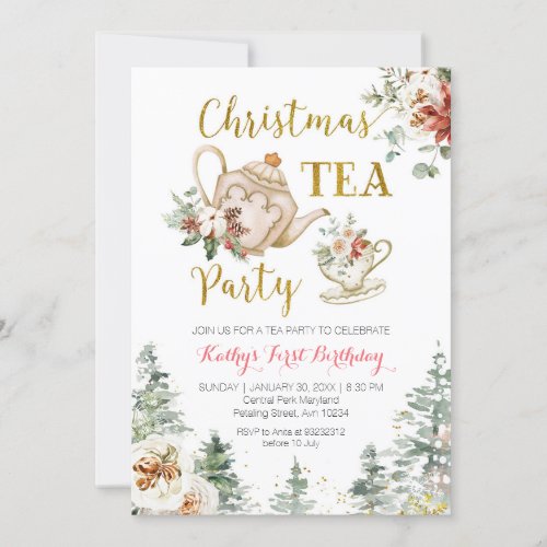 Christmas Tea Party Birthday Girl Par_tea Invitation