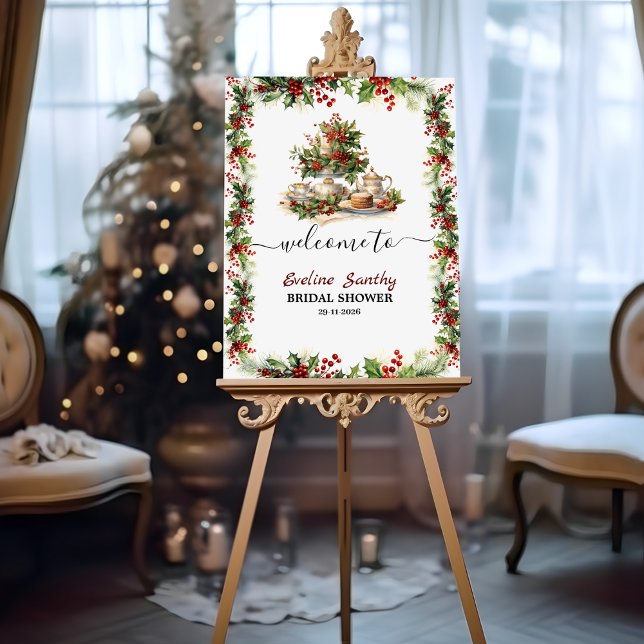 Christmas Tea Party Bridal Shower Welcome Sign (Christmas Tea Party Bridal Shower Welcome Sign winter for her)