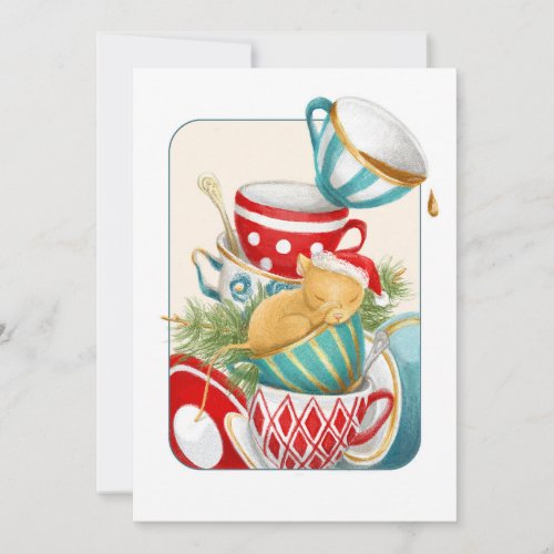 Christmas Tea Party  Dormouse in the teacup Holiday Card