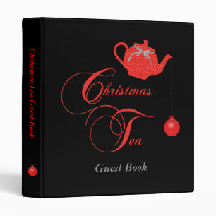 Christmas Tea Party Guest Book, Elegant Red Lace 3 Ring Binder