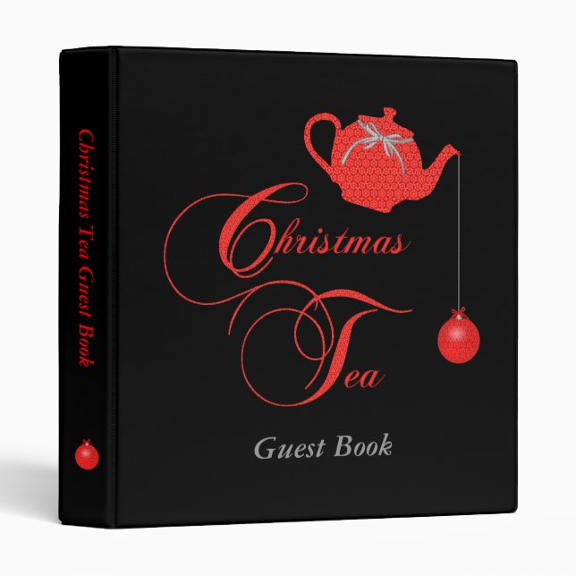 Christmas Tea Party Guest Book, Elegant Red Lace 3 Ring Binder (Front/Spine)