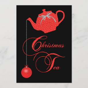 Christmas Tea Party Invitation, Red Lace Elegance Invitation