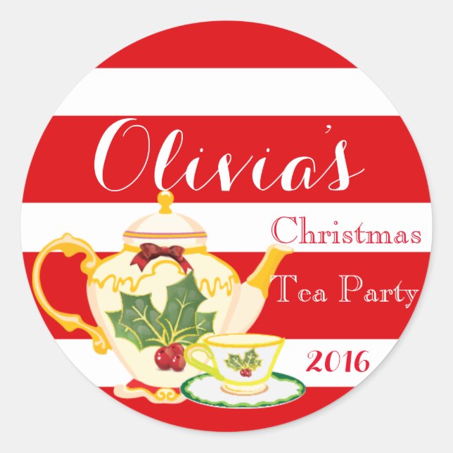 Christmas Tea Party Invitation Sticker Favor label (Front)