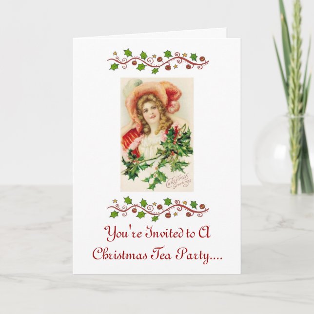 Christmas Tea Party Invitation. Vintage Design Invitation (Front)
