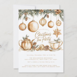 Christmas Tea Party Minimalist Elegant Gold Invitation