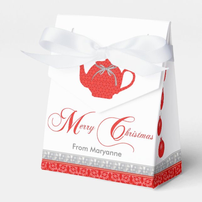 Christmas Tea Party Red Lace Teapot Favor Boxes (Front Side)
