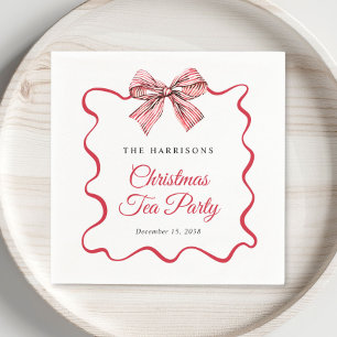 Christmas Tea Party Red Striped Coquette Bow Napkins