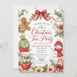 Christmas Tea Party Watercolor Holiday Invitation