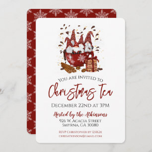 Christmas Tea Red Gnome Party Invitation