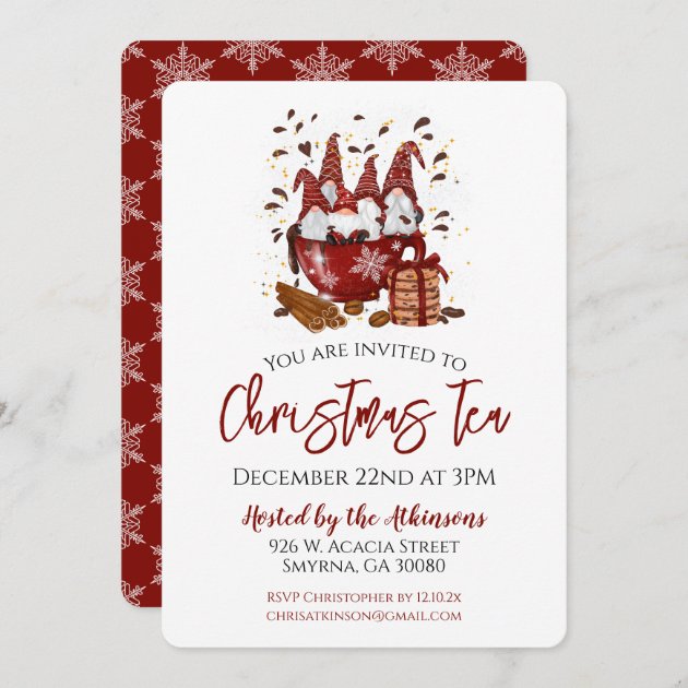 Christmas Tea Red Gnome Party Invitation Zazzle