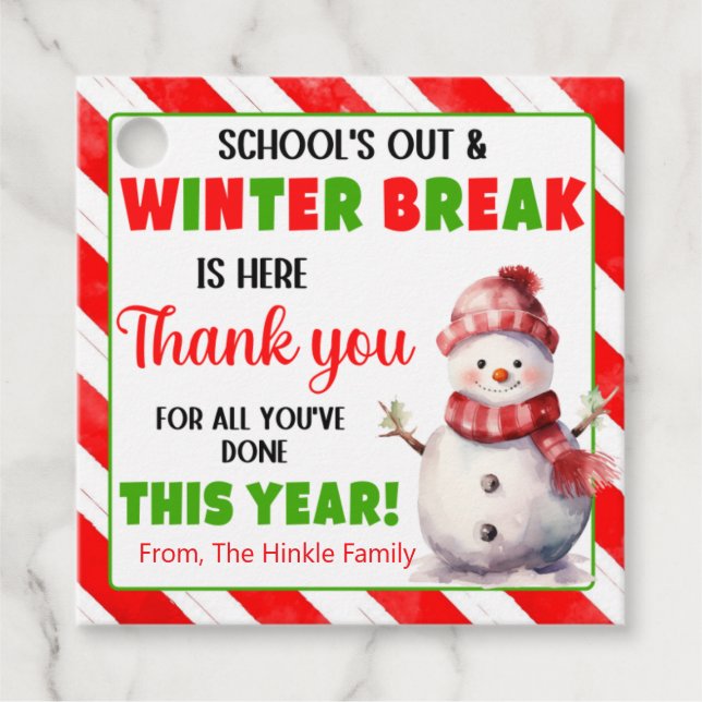 Christmas Teacher Appreciation Favor Tags (Front)