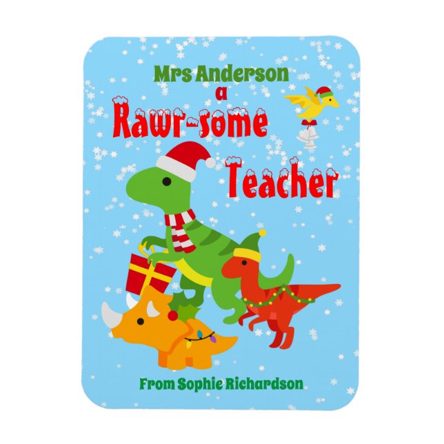 Christmas Teacher Appreciation Kids Dinosaur Magnet (Vertical)