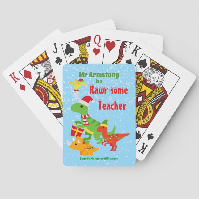 Christmas Teacher Appreciation Kids Dinosaur Poker Cards (Back)