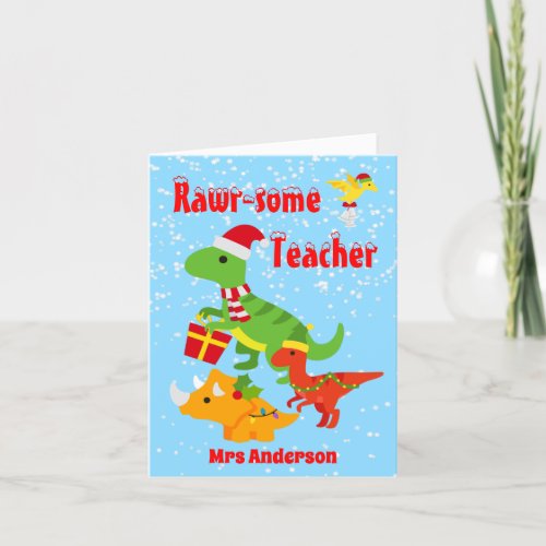 Christmas Teacher Appreciation Kids Dinosaur Thank You Card